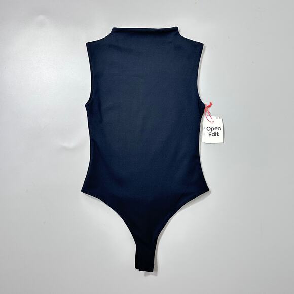 Open Edit Funnel Neck Double Layer Sleeveless Bodysuit in Black - Picture 5 of 10